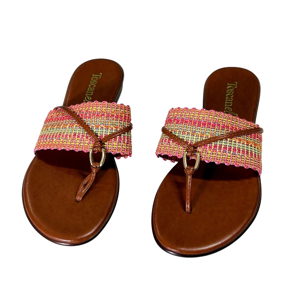 Toscanella‎ Womens Leather Thong Sandals Size 9.5 Boho Woven Italy Resort Euro
